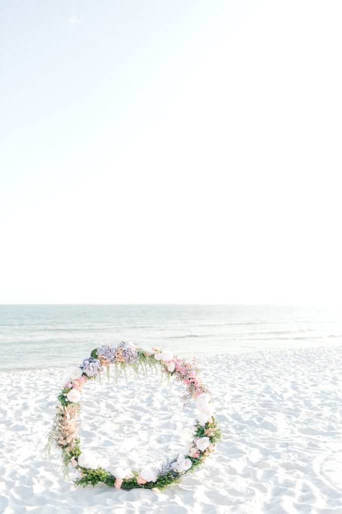 floral hoop on the beach